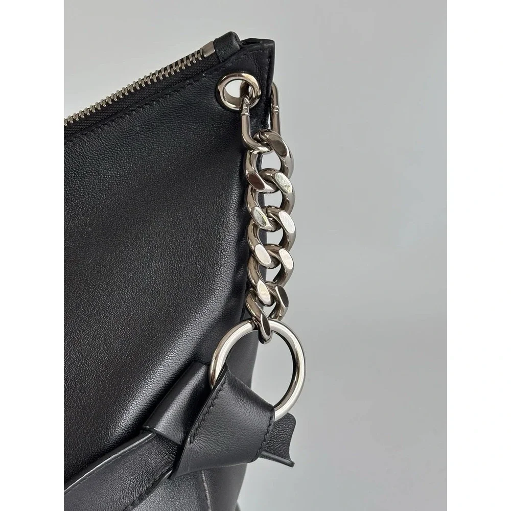 Jimmy Choo raven Hobbo Bag Black Leather With Silver Chain Accents